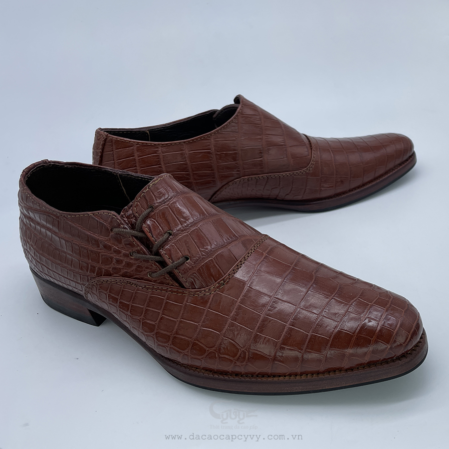 Giày da bụng cá sấu màu nâu đỏ gdcx3 - 2