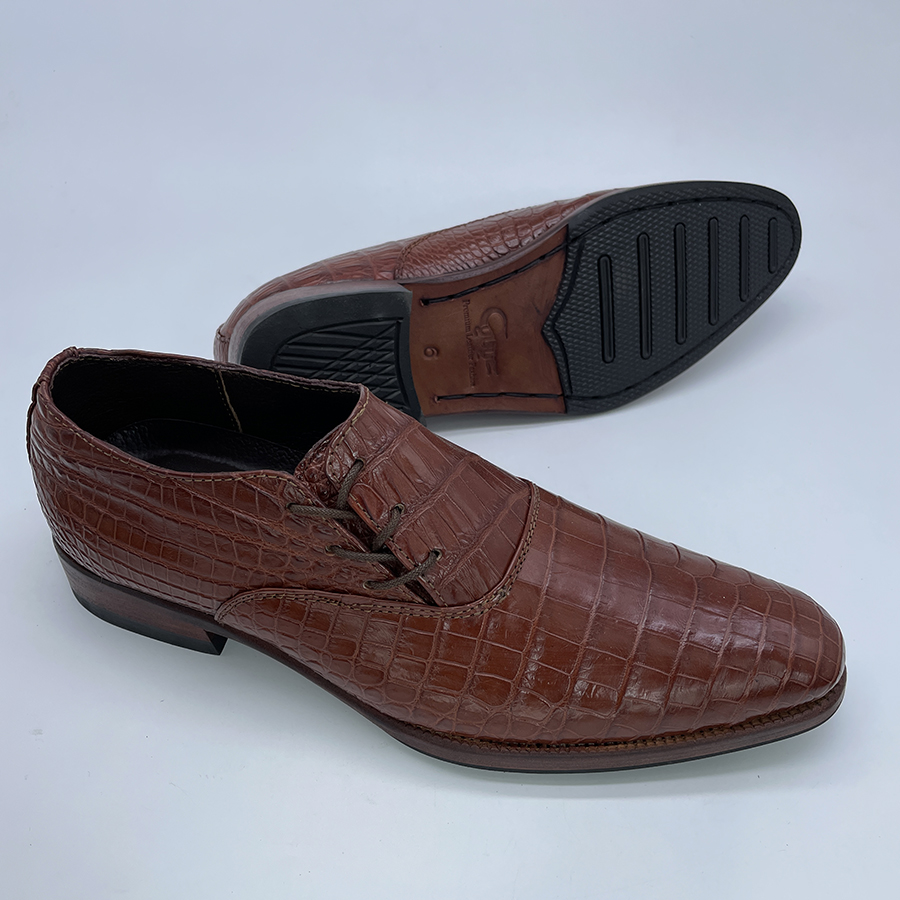 Giày da bụng cá sấu màu nâu đỏ gdcx3 - 6