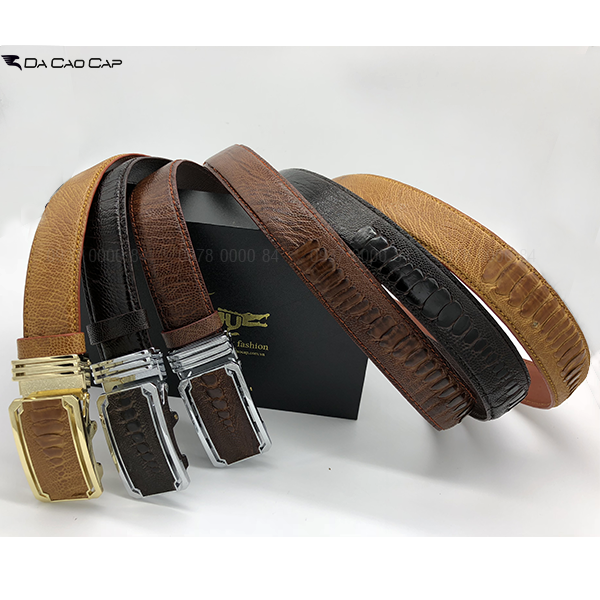 Thắt lưng da đà điểu may viền bản 3.5 cm